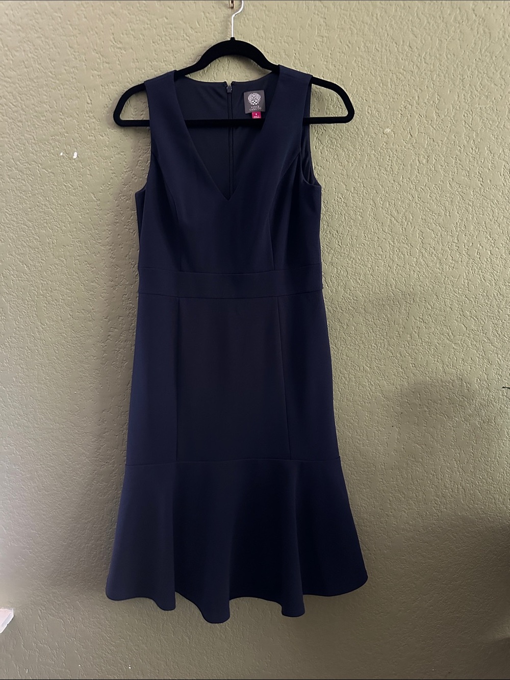 Vince Camuto Navy Sleeveless V-Neck Midi Dress with Flared Hem